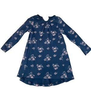 City Mouse Girls Navy Floral Long-Sleeve Organic Cotton Shift Dress- Sz 4 yr